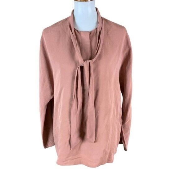 Club Monaco XL Blush Pink Tie Neck Blouse Long Sleeve Minimalist Chic Workwear - Picture 1 of 6